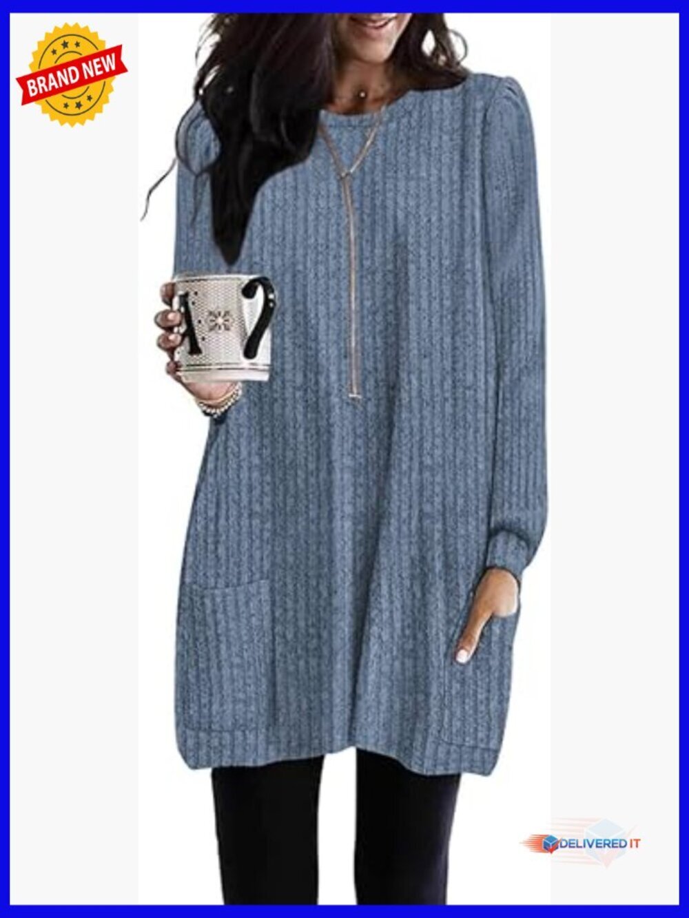 Long Sleeve Tunic Top with Pockets Loose Fit Dressy Sweater S-3XL